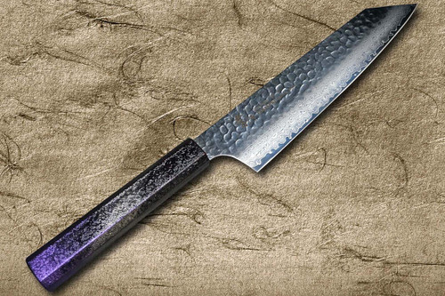 Sakai Takayuki 33-Layer VG10 Damascus RIO Chef's Kengata-Santoku Knife 160mm with Japanese Lacquered Handle [Purple] 