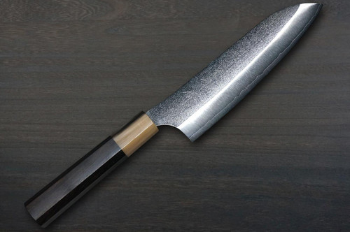 Yu Kurosaki VG-XEOS NEW GEKKO WA EB8W Japanese Chef's Santoku Knife 170mm with White Buffalo Ring Ebony Handle 