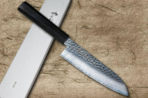 Sakai Takayuki 33-Layer VG10 Damascus Ebony Chef's Santoku Knife 170mm with Full Ebony Handle 