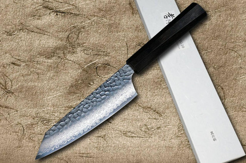 Sakai Takayuki 33-Layer VG10 Damascus Ebony Chef's Kengata-Santoku Knife 160mm with Full Ebony Handle 