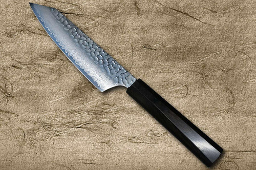 Sakai Takayuki 33-Layer VG10 Damascus Ebony Chef's Kengata-Santoku Knife 160mm with Full Ebony Handle 