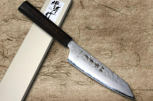 Sakai Takayuki VG10 Nashiji WA Japanese Chef's Kengata-Santoku Knife 160mm with Full Ebony Handle 