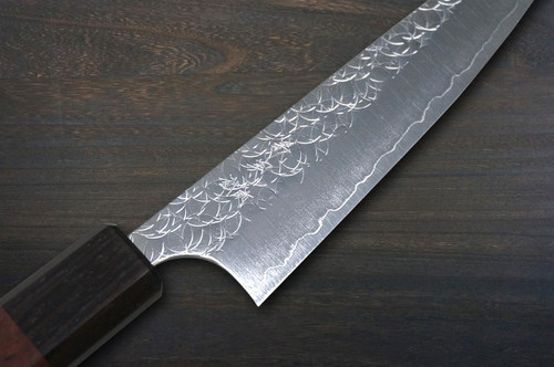 Yoshimi Kato R2 MINAMO Hammered EB8N-ROSE Japanese Chef's Petty Knife(Utility) 120mm with Rose-Ring Ebony Handle 
