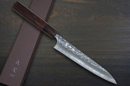 Yoshimi Kato R2 MINAMO Hammered EB8N-ROSE Japanese Chef's Petty Knife(Utility) 150mm with Rose-Ring Ebony Handle 