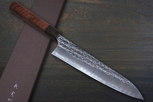 Yoshimi Kato R2 MINAMO Hammered EB8N-ROSE Japanese Chef's Gyuto Knife 210mm with Rose-Ring Ebony Handle 