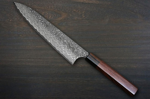 Yoshimi Kato R2 Black Damascus EB8N-ROSE Japanese Chef's Gyuto Knife 210mm with Rose-Ring Ebony Handle 