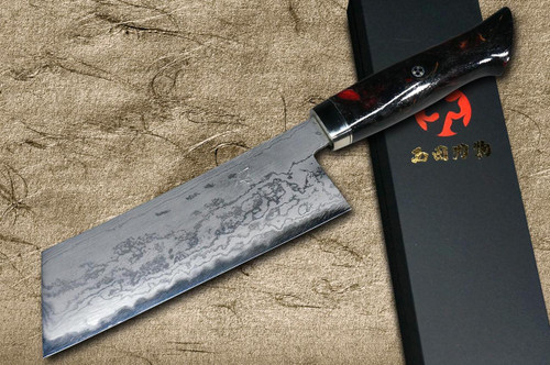 Daisuke Nishida Shirogami No.1 Damascus Japanese Chef's Kiritsuke-Nakiri(Vegetable) 180mm with Stabilized BP Birch Handle [Wine-Red] 