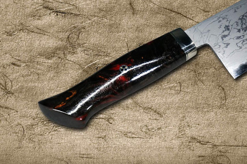 Daisuke Nishida Shirogami No.1 Damascus Japanese Chef's Kiritsuke-Nakiri(Vegetable) 180mm with Stabilized BP Birch Handle [Wine-Red] 