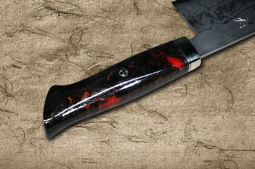 Daisuke Nishida Shirogami No.1 Damascus Japanese Chef's Kiritsuke-Nakiri(Vegetable) 180mm with Stabilized BP Birch Handle [Wine-Red] 