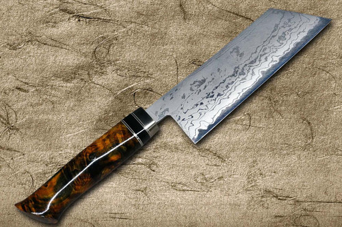 大辅西田白纸1号大马士革日本厨师切付菜刀(蔬菜) 180毫米带稳定的瘤