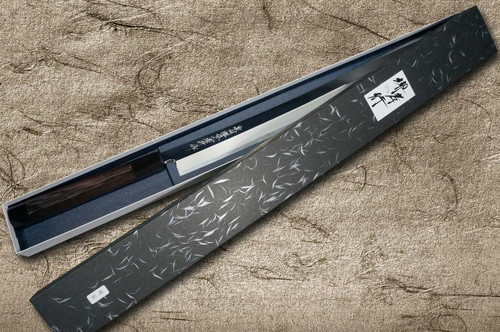 Sakai Takayuki ZANGETSU Ginsan Japanese Chef's Mirrored Sakimaru-Takohiki(Sashimi) 510mm with Double Water Buffalo Ring Wenge Handle [Long Version KIWAMI] 