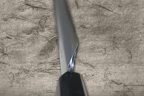 Sakai Takayuki ZANGETSU Ginsan Japanese Chef's Mirrored Kiritsuke-Yanagiba(Sashimi) 300mm with Double Water Buffalo Ring Ebony Handle 