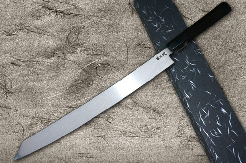 Sakai Takayuki ZANGETSU Ginsan Japanese Chef's Mirrored Kiritsuke-Yanagiba(Sashimi) 390mm with Double Water Buffalo Ring Ebony Handle 