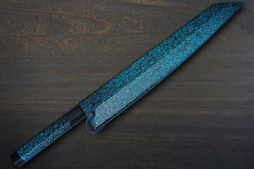 Yu Kurosaki R2(SG2) Hammered SENKO-EI WA INDIGO Japanese Chef's Slicer(Sujihiki) 270mm with Indigo-dyed Handle and Saya Sheath [AI-TENMOKU] 