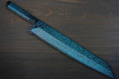 Yu Kurosaki R2(SG2) Hammered SENKO-EI WA INDIGO Japanese Chef's Slicer(Sujihiki) 270mm with Indigo-dyed Handle and Saya Sheath [AI-TENMOKU] 