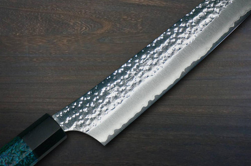 Yu Kurosaki R2(SG2) Hammered SENKO-EI WA INDIGO Japanese Chef's Slicer(Sujihiki) 240mm with Indigo-dyed Handle and Saya Sheath [AI-TENMOKU] 