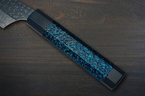 Yu Kurosaki R2(SG2) Hammered SENKO-EI WA INDIGO Japanese Chef's Slicer(Sujihiki) 240mm with Indigo-dyed Handle and Saya Sheath [AI-TENMOKU] 