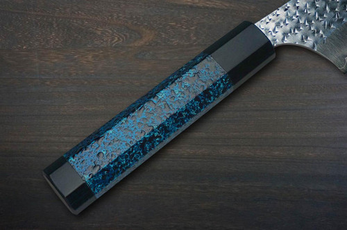 Yu Kurosaki R2(SG2) Hammered SENKO-EI WA INDIGO Japanese Chef's Gyuto Knife 240mm with Indigo-dyed Handle and Saya Sheath [AI-TENMOKU] 
