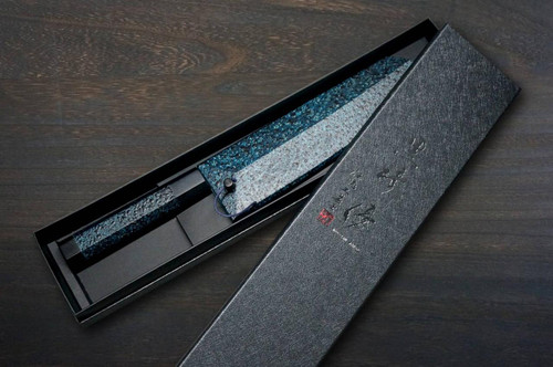 Yu Kurosaki R2(SG2) Hammered SENKO-EI WA INDIGO Japanese Chef's Bunka Knife 165mm with Indigo-dyed Handle and Saya Sheath [AI-TENMOKU] 