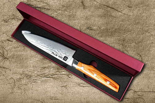 Shimomura UN-RYU Damascus PWM Chef's Santoku Knife 170mm with Brown Pakka Wood Handle 
