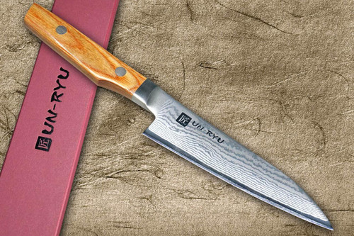 Shimomura UN-RYU Damascus PWM日本厨师用三德刀160毫米，棕色