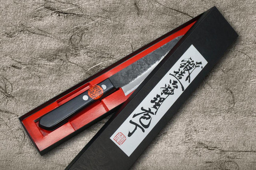 Shigeki Tanaka Aogami No.2 Kurouchi TEKKA CLW Japanese Chef's Kritsuke-Petty Knife(Utility) 120mm with Black Pakka Wood Handle 