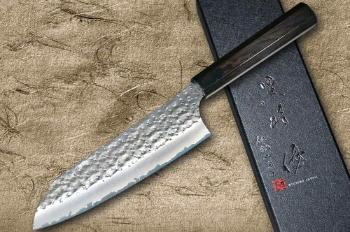 Yu Kurosaki Aogami Super KOKUSEN-EI EB8N Japanese Chef's Santoku Knife 170mm with Full Ebony Handle 