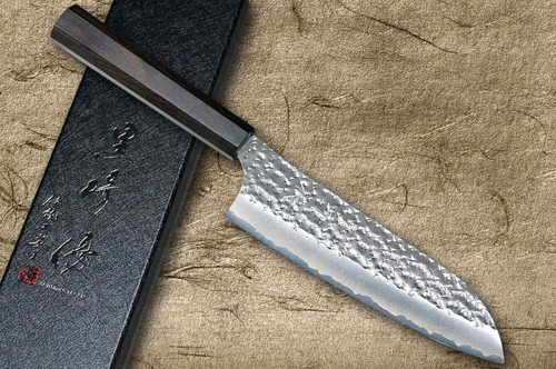Yu Kurosaki Aogami Super KOKUSEN-EI EB8N Japanese Chef's Santoku Knife 170mm with Full Ebony Handle 