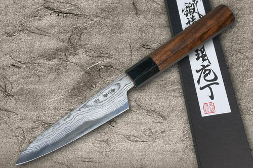 Shigeki Tanaka Aogami No.2 Damascus WN Japanese Chef's Petty Knife(Utility) 120mm with Walnut Handle 