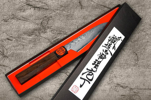田中重喜青纸2号大马士革WN日本厨师用小刀（多用途）120毫米胡桃木手柄