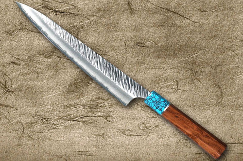 Yu Kurosaki SPG2 Clad FUJIN WA RSTCA Japanese Chef's Slicer(Sujihiki) 270mm with Blue Turquoise & Rosewood Handle 
