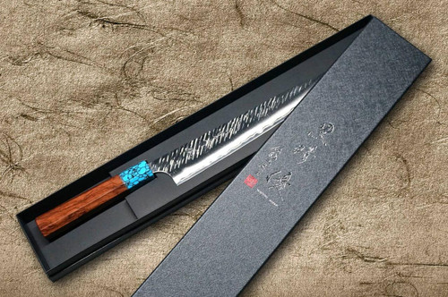 Yu Kurosaki SPG2 Clad FUJIN WA RSTCA Japanese Chef's Slicer(Sujihiki) 270mm with Blue Turquoise & Rosewood Handle 