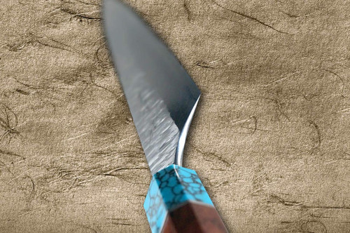 Yu Kurosaki SPG2 Clad FUJIN WA RSTCA Japanese Chef's Slicer(Sujihiki) 270mm with Blue Turquoise & Rosewood Handle 