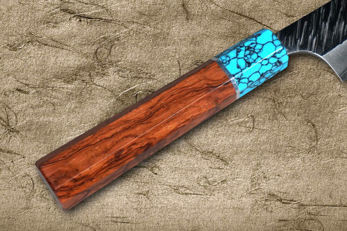 Yu Kurosaki SPG2 Clad FUJIN WA RSTCA Japanese Chef's Slicer(Sujihiki) 270mm with Blue Turquoise & Rosewood Handle 