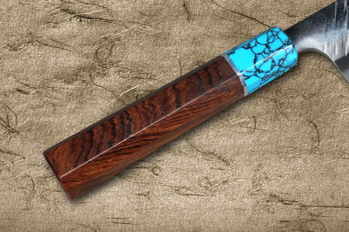 Yu Kurosaki SPG2 Clad FUJIN WA RSTCA Japanese Chef's Gyuto Knife 240mm with Blue Turquoise & Rosewood Handle 