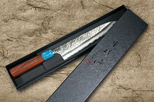 Yu Kurosaki SPG2 Clad FUJIN WA RSTCA Japanese Chef's Gyuto Knife 240mm with Blue Turquoise & Rosewood Handle 