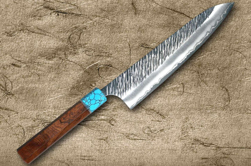 Yu Kurosaki SPG2 Clad FUJIN WA RSTCA Japanese Chef's Gyuto Knife 240mm with Blue Turquoise & Rosewood Handle 