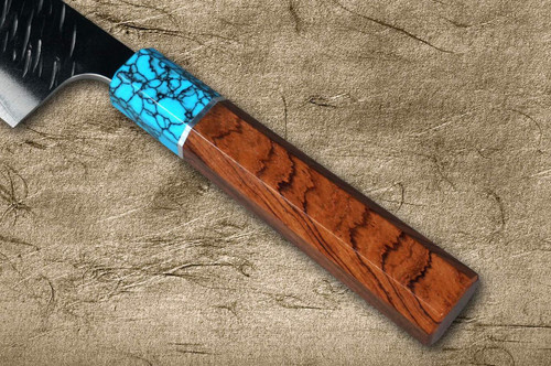 Yu Kurosaki SPG2 Clad FUJIN WA RSTCA Japanese Chef's Gyuto Knife 240mm with Blue Turquoise & Rosewood Handle 