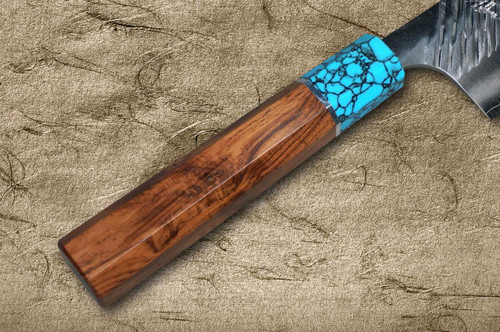 Yu Kurosaki SPG2 Clad FUJIN WA RSTCA Japanese Chef's Nakiri(Vegetable) 165mm with Blue Turquoise & Rosewood Handle 
