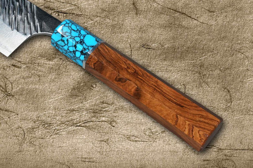 Yu Kurosaki SPG2 Clad FUJIN WA RSTCA Japanese Chef's Nakiri(Vegetable) 165mm with Blue Turquoise & Rosewood Handle 
