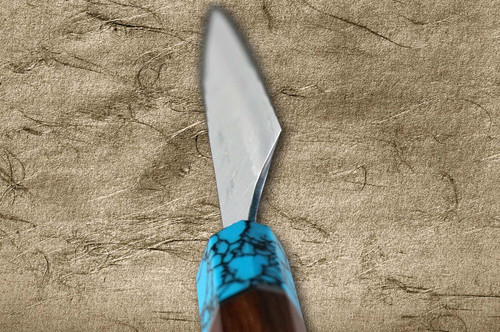 Yu Kurosaki SPG2 Clad FUJIN WA RSTCA Japanese Chef's Petty Knife(Utility) 120mm with Blue Turquoise & Rosewood Handle 