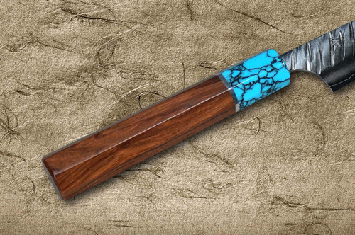Yu Kurosaki SPG2 Clad FUJIN WA RSTCA Japanese Chef's Petty Knife(Utility) 120mm with Blue Turquoise & Rosewood Handle 