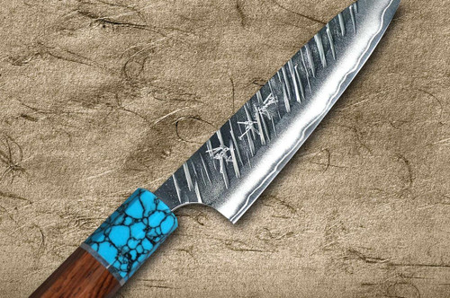 Yu Kurosaki SPG2 Clad FUJIN WA RSTCA Japanese Chef's Petty Knife(Utility) 120mm with Blue Turquoise & Rosewood Handle 