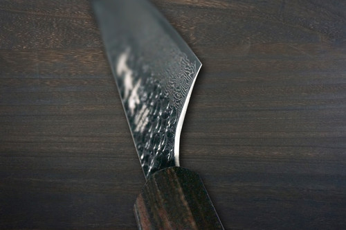 Sakai Takayuki SPG2 Damascus Hammered WA Japanese Chef's Kengata-Santoku Knife 160mm with Black-Ring Octagonal Rosewood Handle