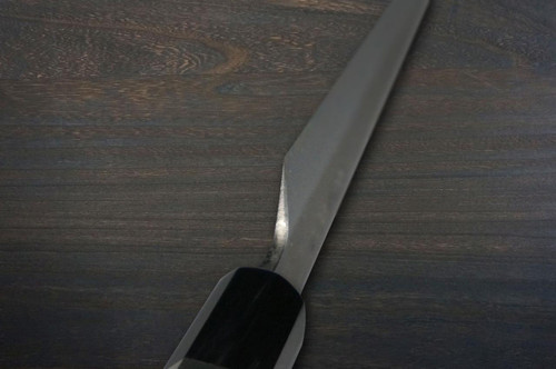 Satoshi Nakagawa Aogami#1 Damascus Kurouchi EBBFB2 Japanese Chef's Kiritsuke-Slicer(Sujihiki) 240mm with Double Buffalo Ringed Ebony Handle 