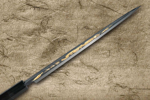 Sakai Takayuki White Steel Kurouchi Gold-Engraving Art Japanese Chef's Yanagiba(Sashimi) 300mm with Ebony Handle [Shoryu (Rising Dragon)] 