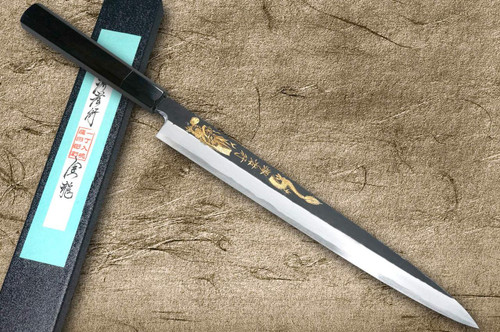 堺孝行白钢黑内金雕艺术日本厨师用柳叶刀（生鱼片） 300毫米