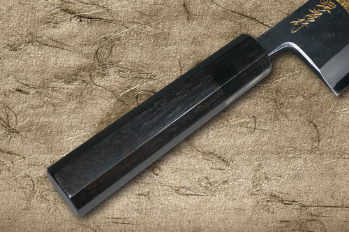 Sakai Takayuki White Steel Kurouchi Gold-Engraving Art Japanese Chef's Deba Knife 180mm with Ebony Handle [Goju-no-Tou (Five-Story Pagoda)] 