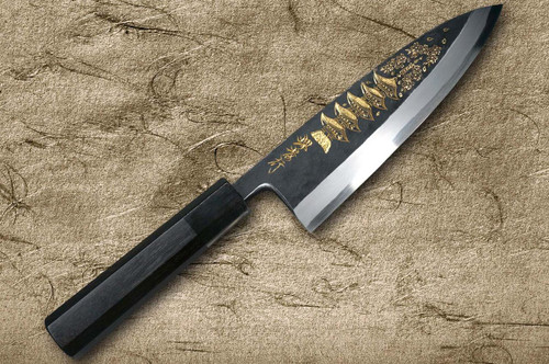 Sakai Takayuki White Steel Kurouchi Gold-Engraving Art Japanese Chef's Deba Knife 180mm with Ebony Handle [Goju-no-Tou (Five-Story Pagoda)] 