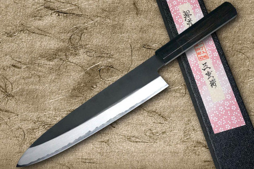 Sakai Takayuki White Steel Kurouchi Gold-Engraving Art Japanese Chef's Gyuto Knife 240mm with Ebony Handle [Goju-no-Tou (Five-Story Pagoda)] 